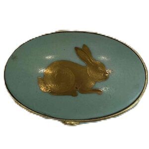 RARE Tiffany & Co Size OS Gold Teal Box Gold-Colored Rabbit Teal Vintage Oval